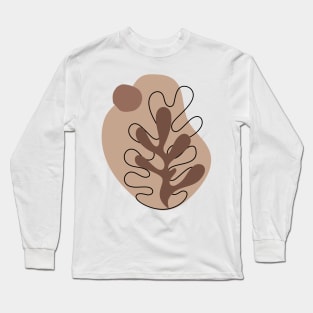 Modern Minimalist Simple Abstract Pastel Pink Black Leaf Art Long Sleeve T-Shirt